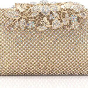 Dexmay Rhinestone Crystal Clutch Evening Bag with Flower Clasp Women Purse for W